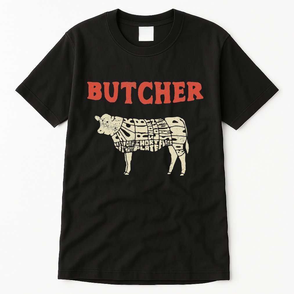 Butcher Cow Diagram Meat Lovers Steak Butchery Tall T-Shirt