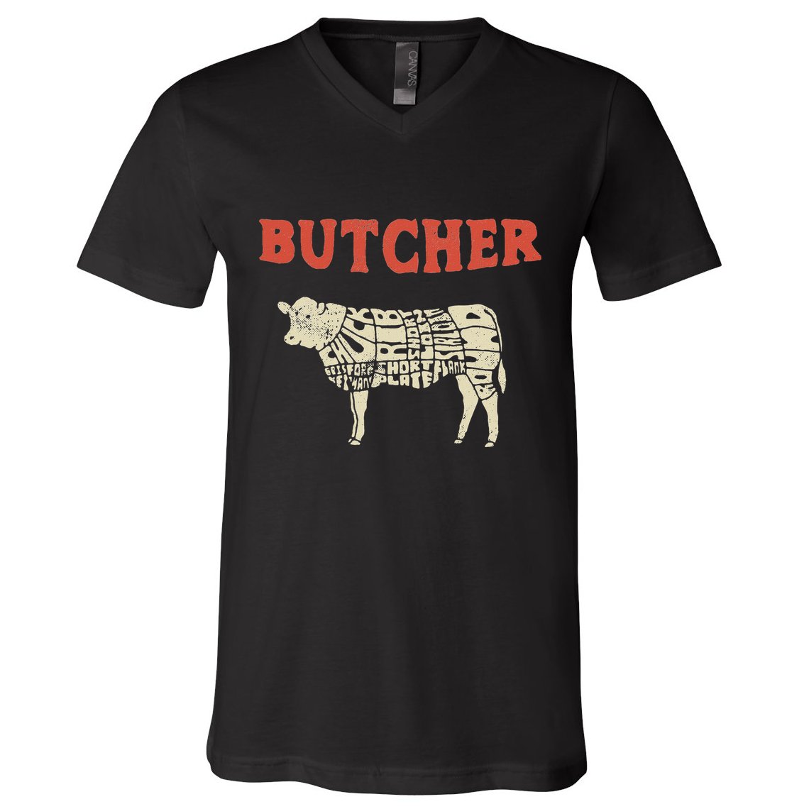 Butcher Cow Diagram Meat Lovers Steak Butchery V-Neck T-Shirt
