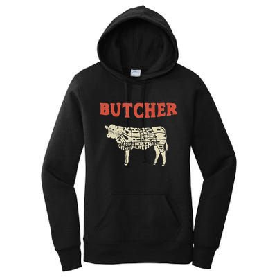 Butcher Cow Diagram Meat Lovers Steak Butchery Women's Pullover Hoodie