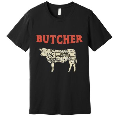 Butcher Cow Diagram Meat Lovers Steak Butchery Premium T-Shirt