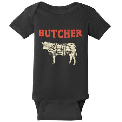 Butcher Cow Diagram Meat Lovers Steak Butchery Baby Bodysuit
