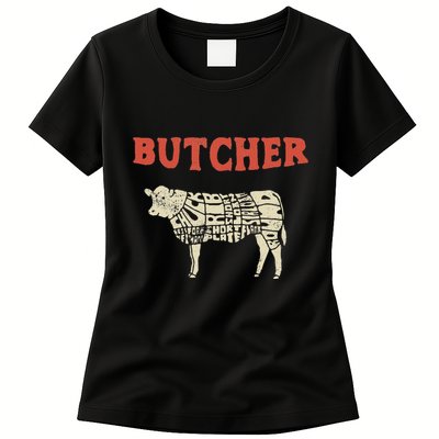 Butcher Cow Diagram Meat Lovers Steak Butchery Womens T-Shirt