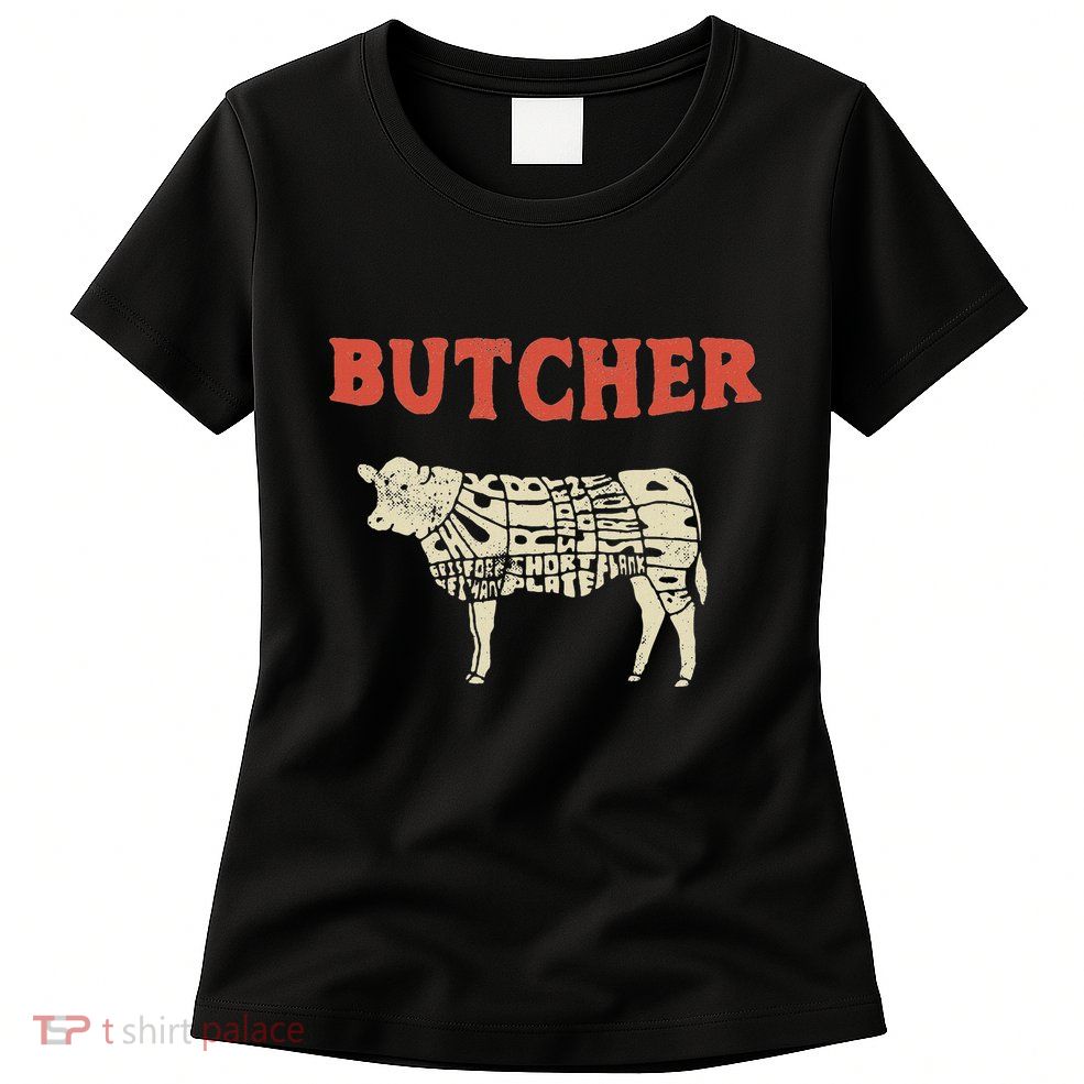 Butcher Cow Diagram Meat Lovers Steak Butchery Womens T-Shirt