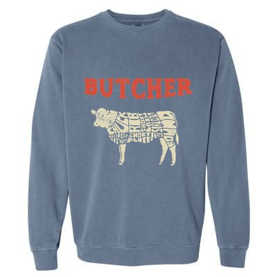 Butcher Cow Diagram Meat Lovers Steak Butchery Garment-Dyed Sweatshirt