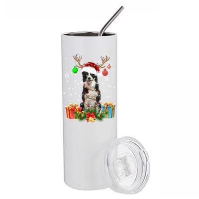 Border Collie Dog Tree Christmas Lights Ugly Xmas Sweater Gift Stainless Steel Tumbler