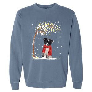 Border Collie Dog Tree Christmas Snow Pajama Xmas Dog Lover Cool Gift Garment-Dyed Sweatshirt