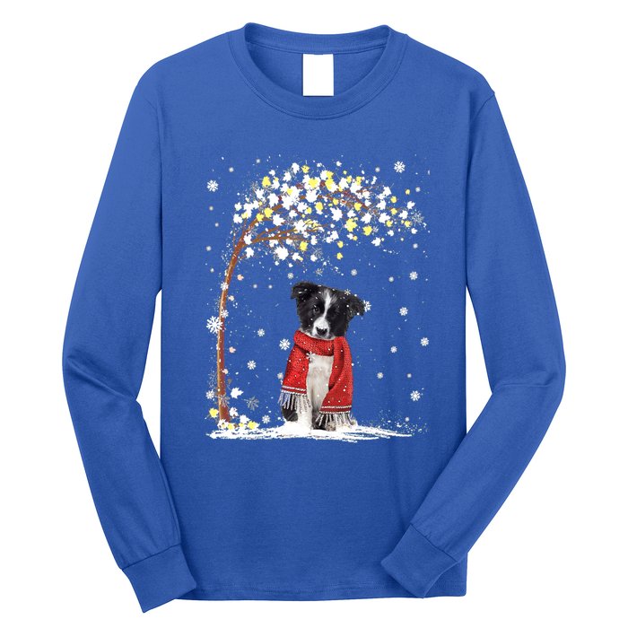 Border Collie Dog Tree Christmas Snow Pajama Xmas Dog Lover Cool Gift Long Sleeve Shirt