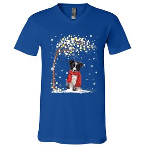 Border Collie Dog Tree Christmas Snow Pajama Xmas Dog Lover Cool Gift V-Neck T-Shirt