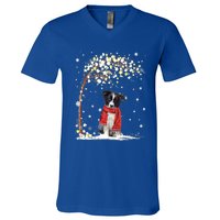 Border Collie Dog Tree Christmas Snow Pajama Xmas Dog Lover Cool Gift V-Neck T-Shirt