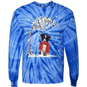 Border Collie Dog Tree Christmas Snow Pajama Xmas Dog Lover Cool Gift Tie-Dye Long Sleeve Shirt