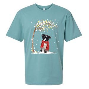 Border Collie Dog Tree Christmas Snow Pajama Xmas Dog Lover Cool Gift Sueded Cloud Jersey T-Shirt