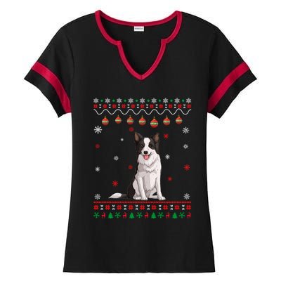 Border Collie Dog Ugly Xmas Design Matching Ugly Christmas Gift Ladies Halftime Notch Neck Tee