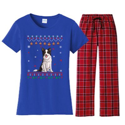 Border Collie Dog Ugly Xmas Design Matching Ugly Christmas Gift Women's Flannel Pajama Set