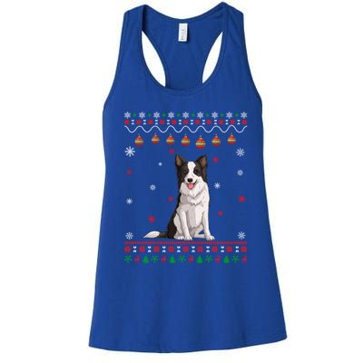 Border Collie Dog Ugly Xmas Design Matching Ugly Christmas Gift Women's Racerback Tank