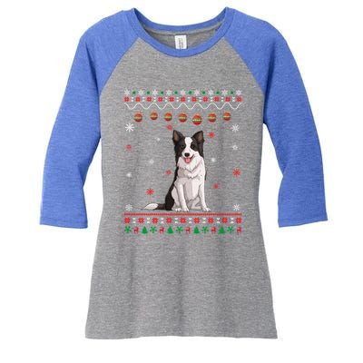 Border Collie Dog Ugly Xmas Design Matching Ugly Christmas Gift Women's Tri-Blend 3/4-Sleeve Raglan Shirt