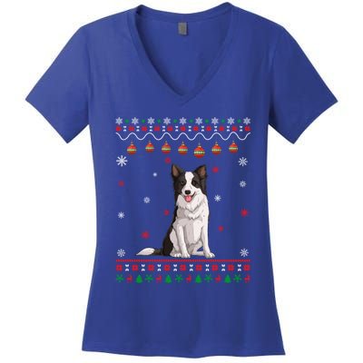 Border Collie Dog Ugly Xmas Design Matching Ugly Christmas Gift Women's V-Neck T-Shirt