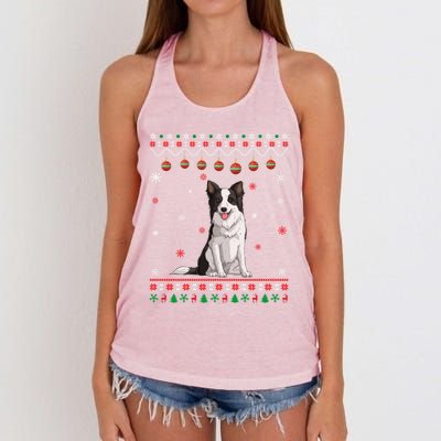 Border Collie Dog Ugly Xmas Design Matching Ugly Christmas Gift Women's Knotted Racerback Tank