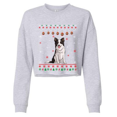 Border Collie Dog Ugly Xmas Design Matching Ugly Christmas Gift Cropped Pullover Crew