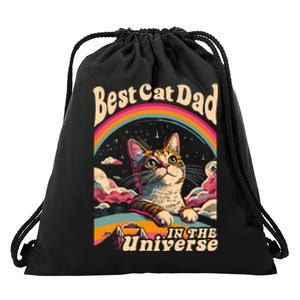 Best Cat Dad In The Universe 60s 70s Hippie Aesthetic Drawstring Bag