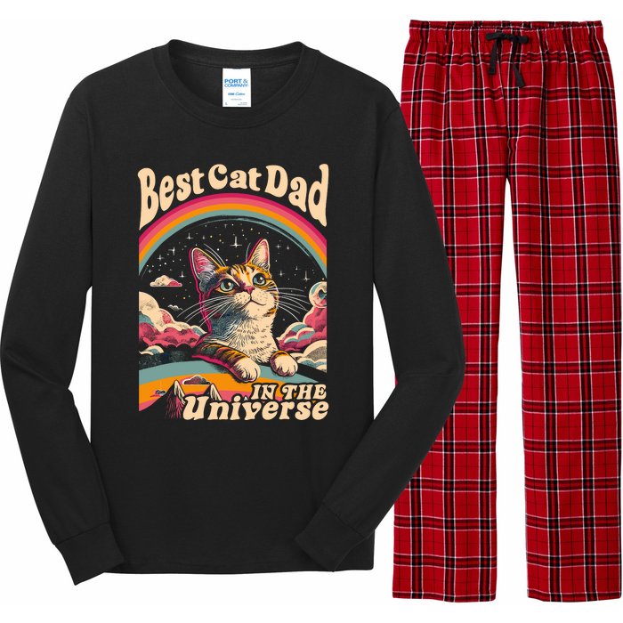 Best Cat Dad In The Universe 60s 70s Hippie Aesthetic Long Sleeve Pajama Set