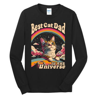 Best Cat Dad In The Universe 60s 70s Hippie Aesthetic Tall Long Sleeve T-Shirt