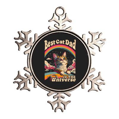 Best Cat Dad In The Universe 60s 70s Hippie Aesthetic Metallic Star Ornament