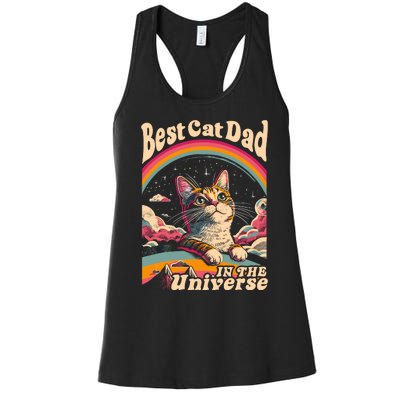 Best Cat Dad In The Universe 60s 70s Hippie Aesthetic Women's Racerback Tank