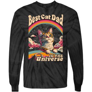 Best Cat Dad In The Universe 60s 70s Hippie Aesthetic Tie-Dye Long Sleeve Shirt