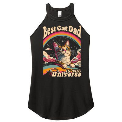 Best Cat Dad In The Universe 60s 70s Hippie Aesthetic Women’s Perfect Tri Rocker Tank