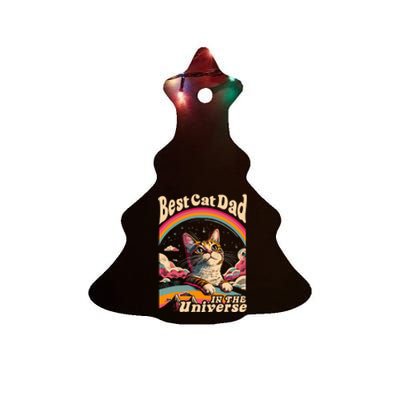 Best Cat Dad In The Universe 60s 70s Hippie Aesthetic Ceramic Tree Ornament