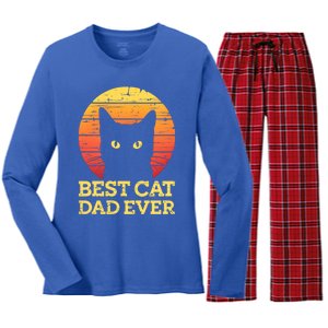 Best Cat Dad Ever Cat Daddy Cat Lover Cat Father Gift Women's Long Sleeve Flannel Pajama Set 