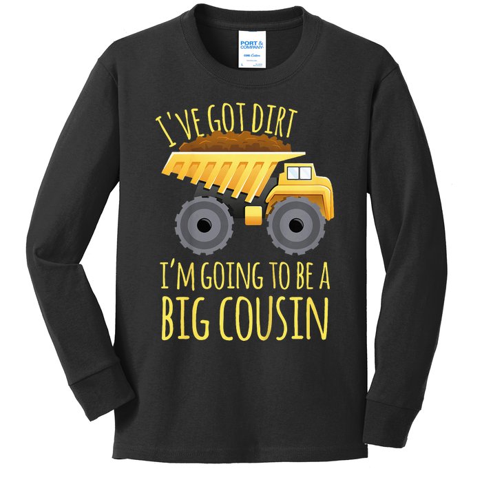 Big Cousin Digger Construction Design For Pregnancy Reveal Kids Long Sleeve Shirt