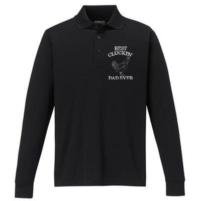 Best Cluckin' Dad Ever Funny Father's Day Chicken Farm Performance Long Sleeve Polo