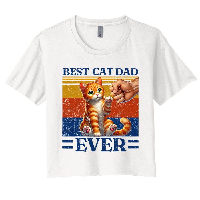 Best Cat Dad Ever Vintage Best Tabby Cat Dad Orange Tabby Women's Crop Top Tee