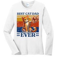 Best Cat Dad Ever Vintage Best Tabby Cat Dad Orange Tabby Ladies Long Sleeve Shirt