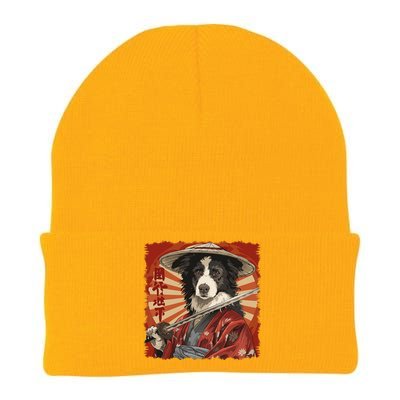 Border Collie Dog Japanese Art Samurai Ukiyo.E Vintage Knit Cap Winter Beanie