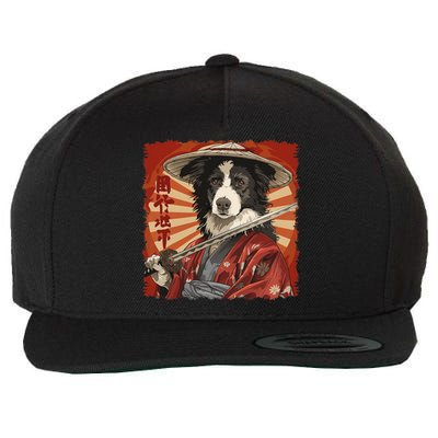 Border Collie Dog Japanese Art Samurai Ukiyo.E Vintage Wool Snapback Cap