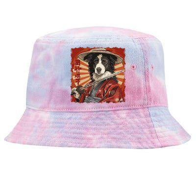 Border Collie Dog Japanese Art Samurai Ukiyo.E Vintage Tie-Dyed Bucket Hat