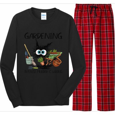 Black Cat Do Gardening Because Murder Is Wrong (1) Long Sleeve Pajama Set