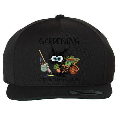 Black Cat Do Gardening Because Murder Is Wrong (1) Wool Snapback Cap