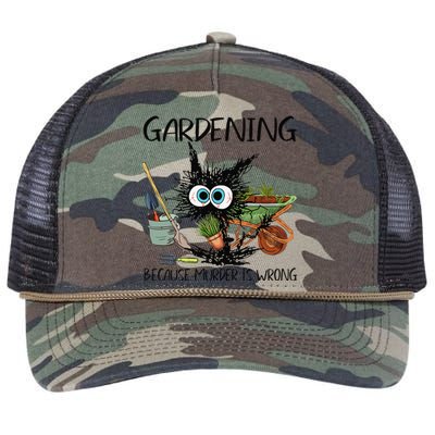 Black Cat Do Gardening Because Murder Is Wrong (1) Retro Rope Trucker Hat Cap