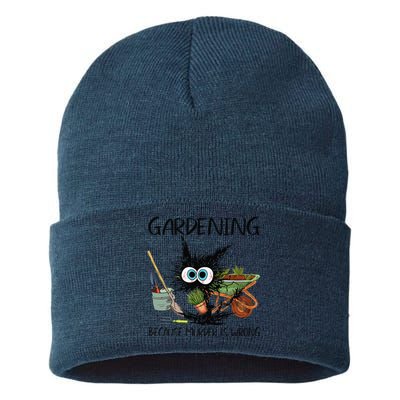 Black Cat Do Gardening Because Murder Is Wrong (1) Sustainable Knit Beanie