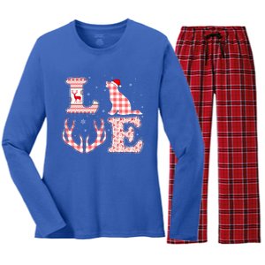 Border Collie Dog Xmas Red Plaid Reindeer Ugly Christmas Gift Women's Long Sleeve Flannel Pajama Set 