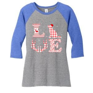 Border Collie Dog Xmas Red Plaid Reindeer Ugly Christmas Gift Women's Tri-Blend 3/4-Sleeve Raglan Shirt