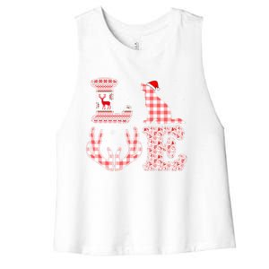 Border Collie Dog Xmas Red Plaid Reindeer Ugly Christmas Gift Women's Racerback Cropped Tank