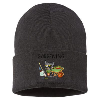 Black Cat Do Gardening Because Murder Is Wrong Sustainable Knit Beanie