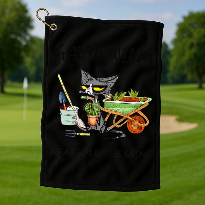 Black Cat Do Gardening Because Murder Is Wrong Golf Towel