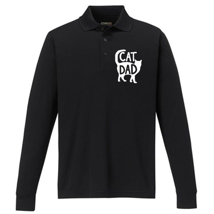 Best Cat Dad Fathers Day Kitty Daddy Papa Christmas Performance Long Sleeve Polo