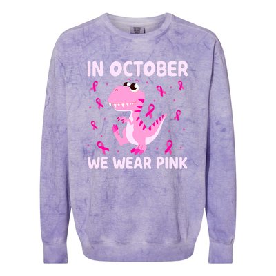 Breast Cancer Dinosaur In October We Wear Pink Boys Colorblast Crewneck Sweatshirt