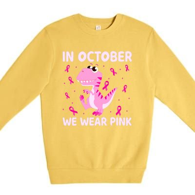 Breast Cancer Dinosaur In October We Wear Pink Boys Premium Crewneck Sweatshirt